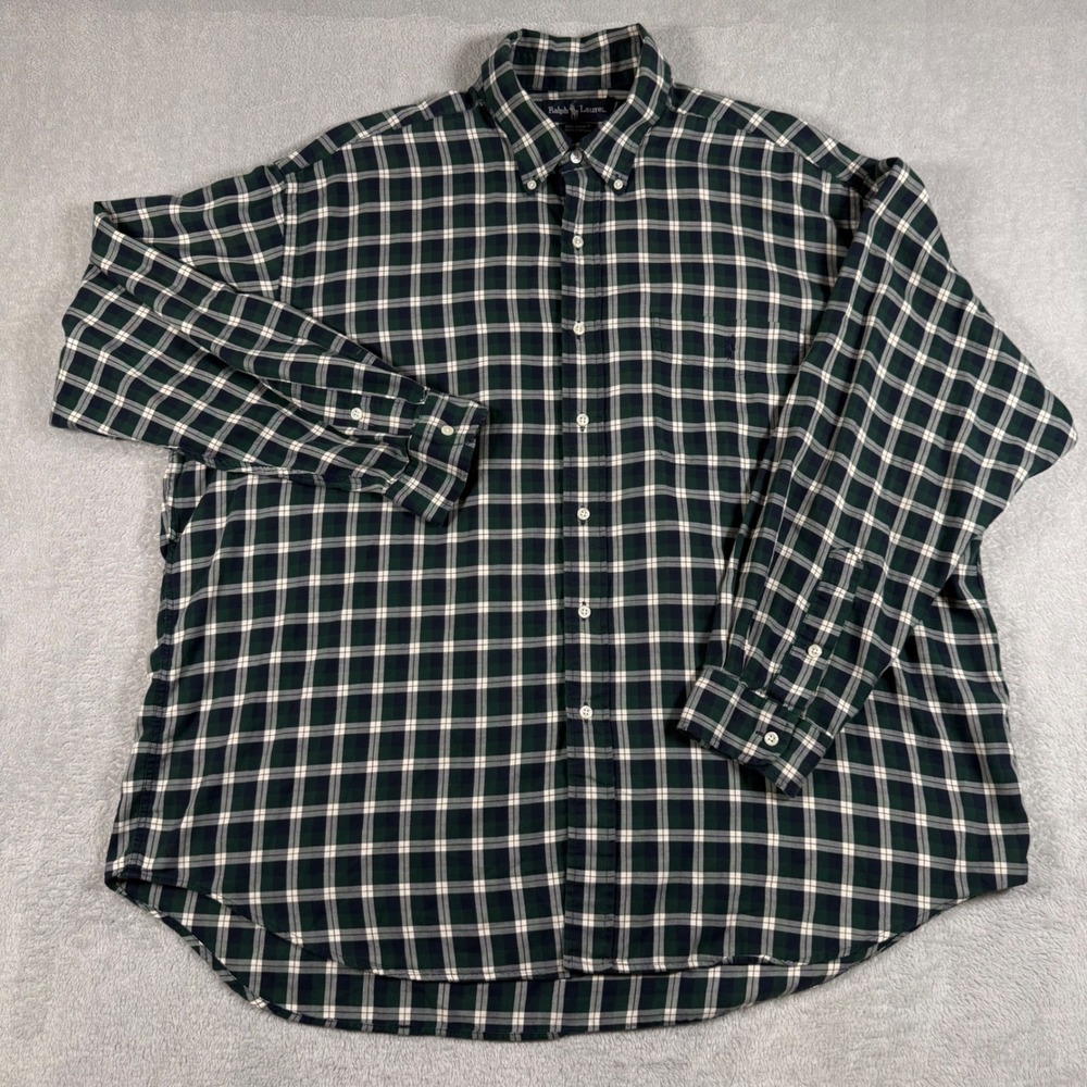 Ralph Lauren Big Shirt Mens XL Green Plaid Cotton Button Down Long Sleeve